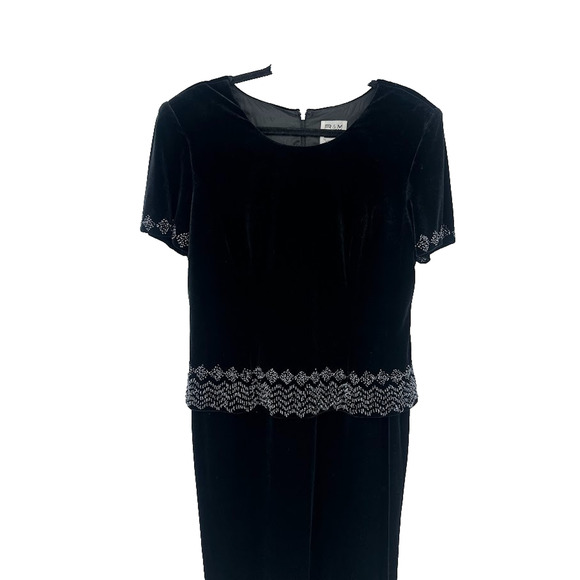 R&M Richards by Karen Kwong Velvet Maxi Dress Women's 14P Black Beaded Holiday - Picture 2 of 8